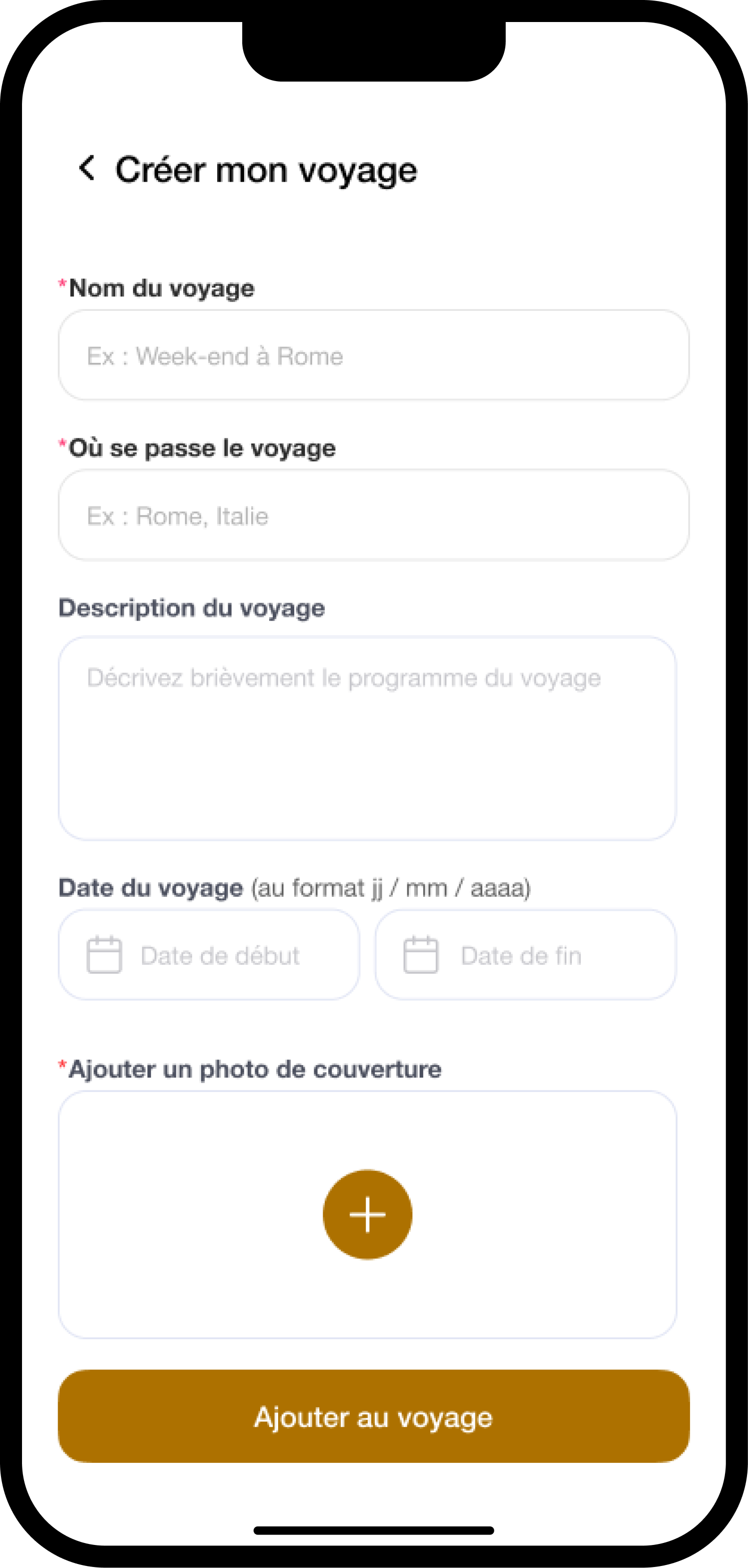 Créer mon voyage — Formulaire