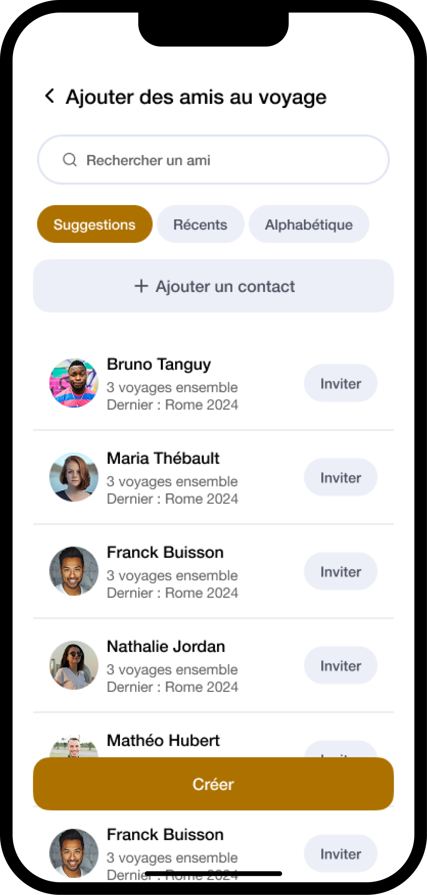 Ajouter des amis au voyage