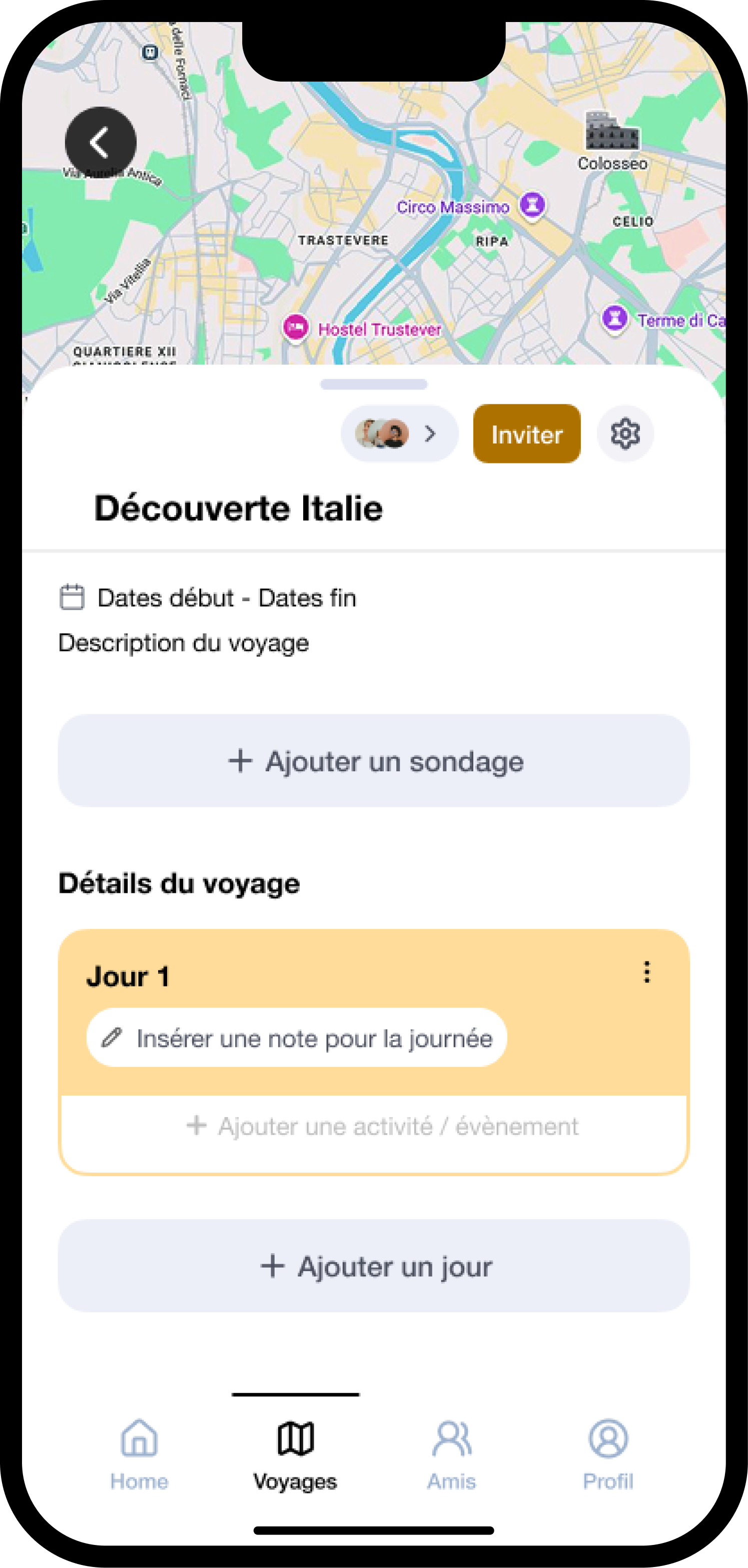 Planning du voyage — Vue carte