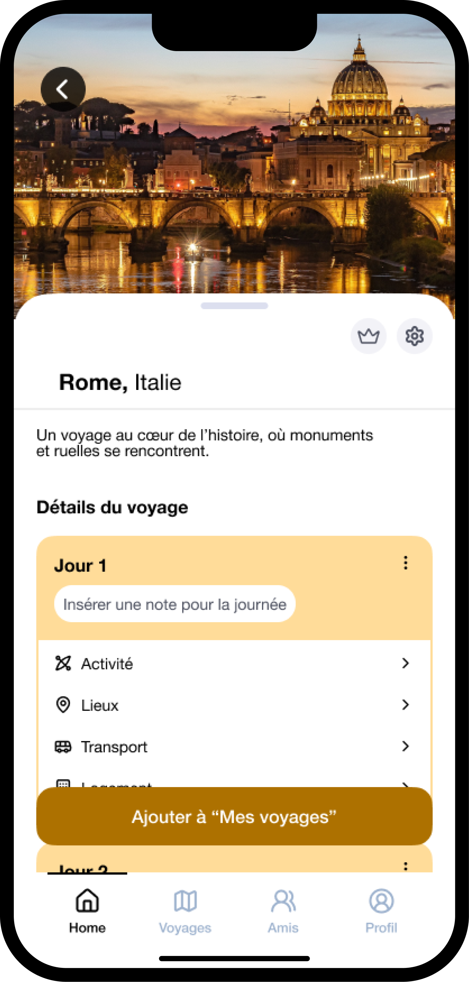 Détail voyage — Bottom sheet