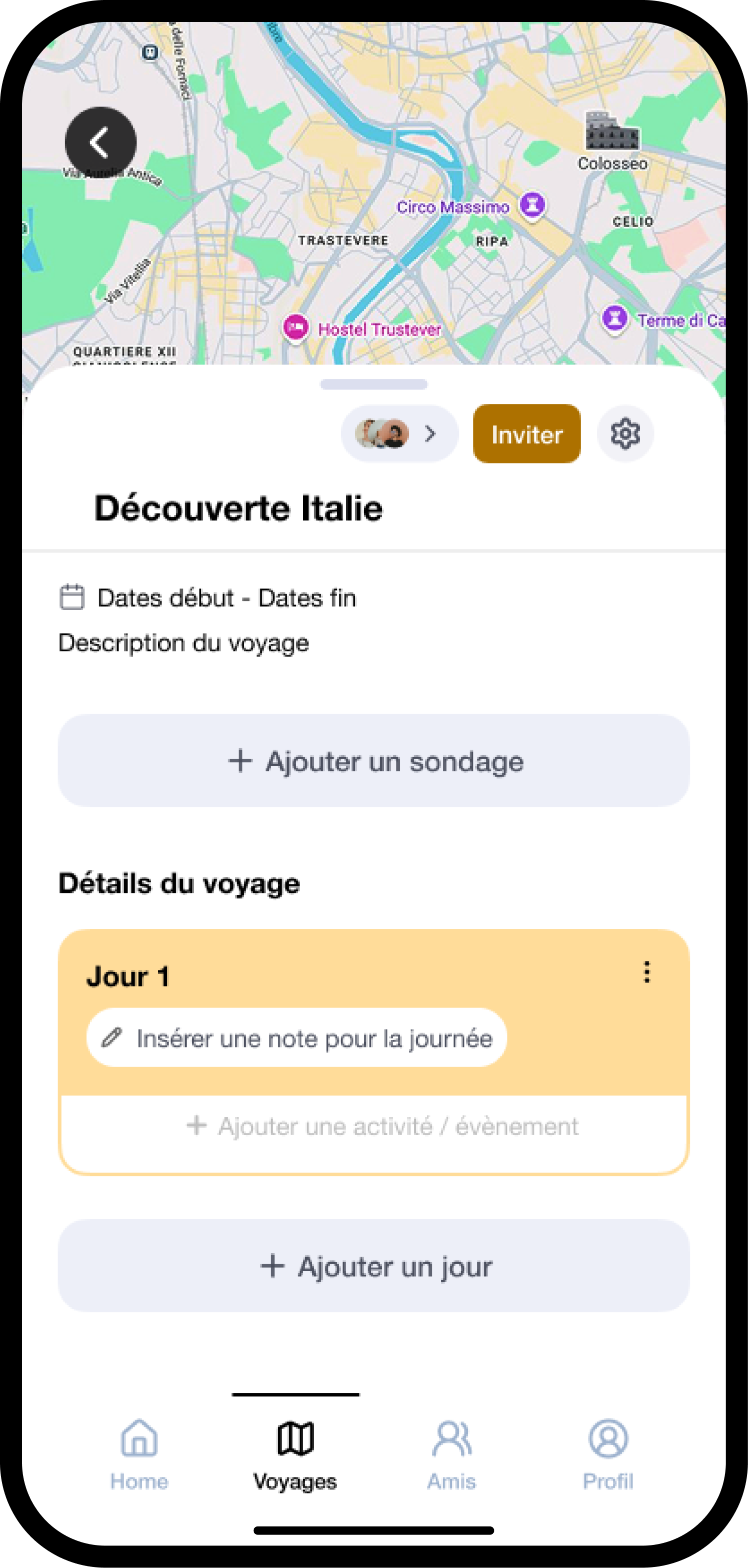 Voyage — Ajout d'un sondage